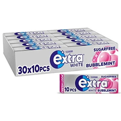 Image of Wrigley&#039;s Extra Bubblemint flavoured Chewing Gum Sugar Free, 10 Count (Pack of 30)