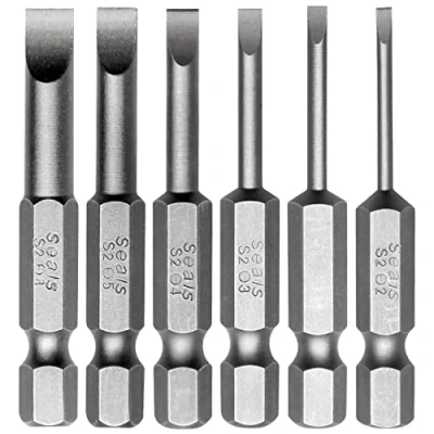 Image of Toolcool 6 Pcs Slotted Screwdriver Bit Set Magnetic Flat Head Bits 2.0 6.0mm S2 Alloy Steel 1/4 Inch Hex Shank 2 Long