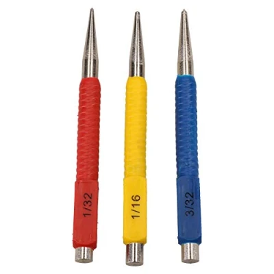 Image of 3pc Centre Punch Metal Nail Brads Dot Marking Set Colour Coded 1.5mm 3mm