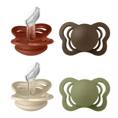 Image of BIBS Couture Soother 4 Pack, BPA Free Dummy Pacifier, Orthodontic Nipple. Silicone, Size 1 (0 6 Months), Rust Mix
