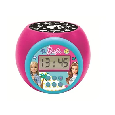 Image of LEXIBOOK Projector Clock Barbie with Snooze Alarm Function, Night Light Timer, LCD Screen, Battery Operated, Pink