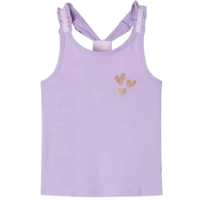 Image of vidaXL Kids&#039; Tank Top Sleeveless Camisole Undershirt Vest with Glitter Heart Print Soft Cotton Blend Material in Lila Size 128 for 7 8 Years