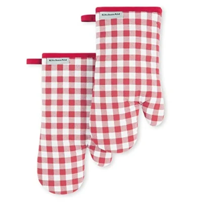 Image of KitchenAid Gingham Oven Mitt 2 Pack Set, Passion Red, 7&quot;x13&quot;