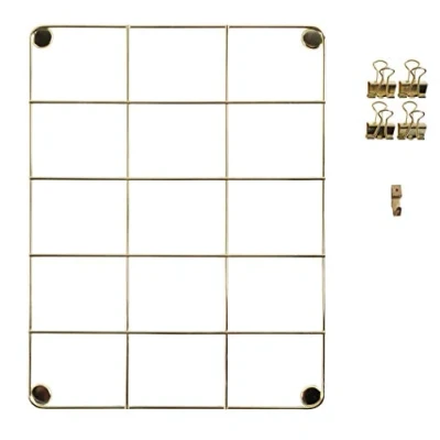 Image of Exacompta Ref 12355E Metal Photo Board 217 x 281mm in Size, 4 Clips &amp; 1 Hook for Fixing to Wall, Golden Metal, Magnetic Corners Use on Fridges