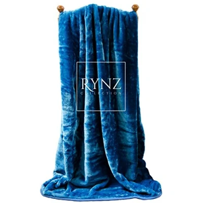Image of Mink Faux Fur Throw 8 Colours, Large &amp; Xtra 2 3 Seater Sofa/Bed Blanket (Extra (200x240cm), Blue)