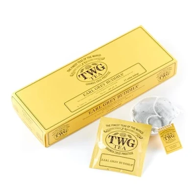 Image of TWG Tea Earl Grey Buddha Green Bergamot &amp; Rose Petals 15 Hand Sewn Cotton Bags Gift Set