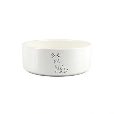 Image of Chihuahua Dog Small Pet Food Bowl Fine Line Drawing Ceramic White Water Dish For Dogs