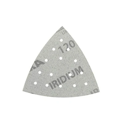 Image of Mirka Iridium sanding Triangle Premium Sandpaper 93x93x93mm 15 Hole Grip, Grit 120, 50 pcs / For paint, putty, primer, wood, steel, mineral materials, plastic.