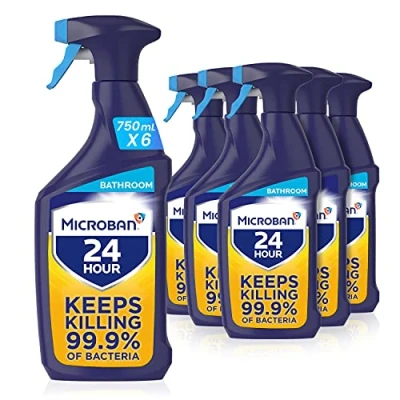 Image of Microban 24 Antibacterial Bathroom Surface Cleaner Spray, Citrus, 4.5 Litres (750 ml x 6)