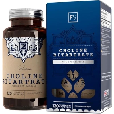 Image of FS Choline Bitartrate 120 Capsules High Strength 700mg per Serving Nootropics Supplement Non GMO, Gluten &amp; Allergen Free Manufactured in The UK