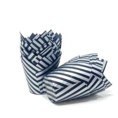 Image of Bakery Direct 50 Standard Size Tulip Muffin Wraps (Black with Silver Stripe)