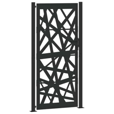 Image of vidaXL garden gate black steel 105x205 cm elegant laser design, weather resistant, lockable with keys, easy assembly for garden/patio security