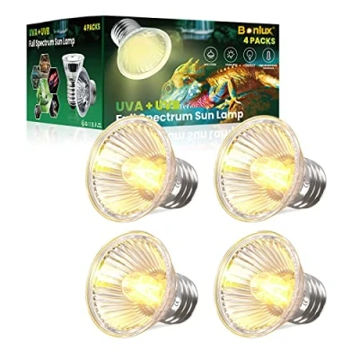 Image of Bonlux E27 Reptile Heating Bulb Dimmable, 50W UVA+UVB Full Spectrum Sun Lamp Sunbathe Heat for Lizard Turtle Snakes Aquarium Aquatic and Amphibian (4 Pack)