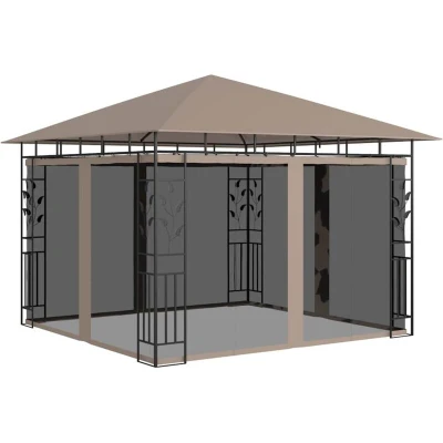 Image of vidaXL Gazebo with Mosquito Net 3x3x2.73 m Taupe 180 g/m²