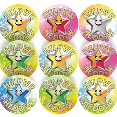 Image of 144 Helpwr Heddiw Welsh 30mm Reward Stickers for Teachers, Parents