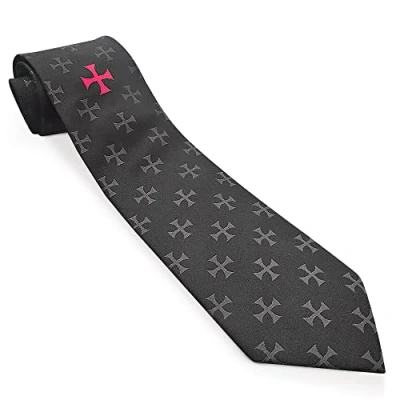 Image of THE Masonic COLLECTION Polyester Black Woven Tie With Knights Templar KT Jacquard A Perfect Gift Accessory For Freemason Men