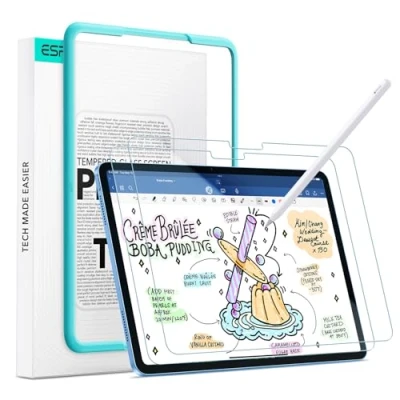 Image of ESR 2 Pack Paper Feel Screen Protectors for iPad 11th/10th Generation A16 (11/10.9 Inch, 2025/2022), Write and Draw Like on Paper, 9H Tempered Glass, Matte Writing Film with Alignment Frame,Anti Glare