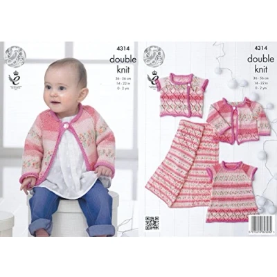 Image of King Cole Double Knit Pattern Lace Effect Dress Cardigan Waistcoat &amp; Blanket Baby Drifter DK (4314)