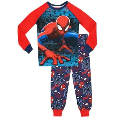 Image of Spiderman Pyjamas Long Sleeve Boys Snug Fit Cotton Kids Pjs Official Marvel Merchandise Blue Age 2 to 3 Years