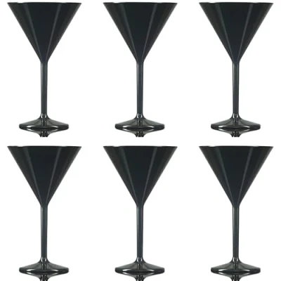 Image of Martini Glass Black Reusable Polycarbonate Plastic 199ml/7oz Pack of 6