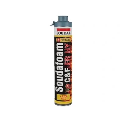 Image of Soudal Soudafoam FR HY C&amp;F High +25% Yield Click &amp; Fix Fire Resistant PU Gunfoam 750ml Canister One Component Expanding Polyurethane Foam Filler 4 Hours