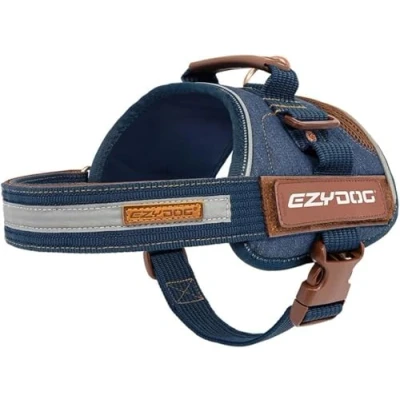 Image of EZYDOG Convert Dog Harness Magnetic Handle, Anti Pull Harness, for Small, Medium and Large Dogs, LED Light Mount, Reflective Strips, Contoured &amp; Breathable Fabric (L, Denim)