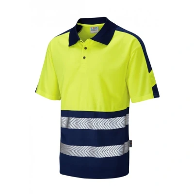 Image of Leo Workwear Watersmeet ISO 20471 CL 1 Dual Coolviz Plus Polo Shirt HV Yellow/Navy 5XL