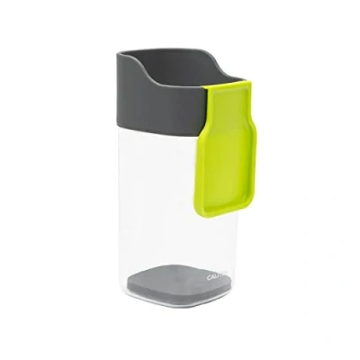 Image of Kitchen Utensil Holder Storage Pot Tools Organiser with Spoon Rest and Weight Base BPA Free Clear View Accessory Crock for Countertop (Grey/Green)