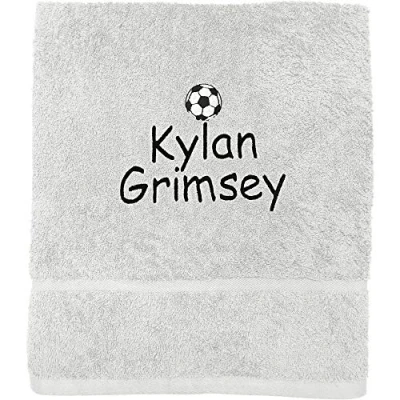 Image of TeddyTs Personalised Name Embroidered Football Hand Towel (White)