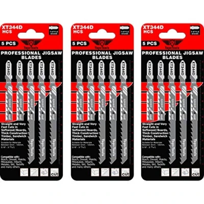 Image of 15 x TopsTools JSTTX344D_3 XT344D 132mm Long Jigsaw Blades Compatible with Bosch, Dewalt, Makita, Milwaukee and Many More
