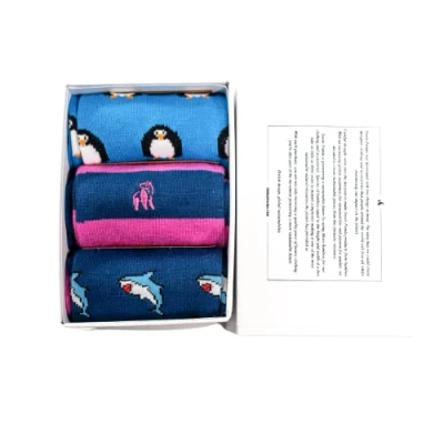 Image of Swole Panda Luxury Super Soft Bamboo Socks For Women Size 4 7 3 Pack Penguin &amp; Shark Gift Box