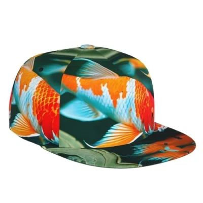 Image of DRTGEDS Pretty Koi Fish Custom Baseball Cap with Image,Men&#039;s Hat,Snapback Flat Brim Cap, Fish, One size