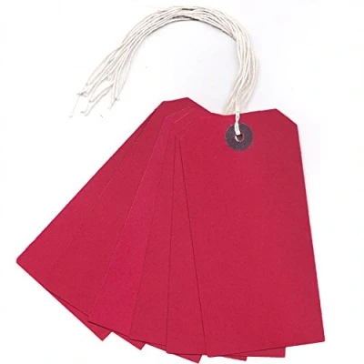 Image of Ivy Red Strung Tags 120mm x 60mm Luggage Labels Tickets Tie On String (50 Pack)