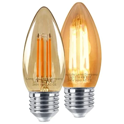 Image of Long Life Lamp Company Vintage 4w LED Candle E27 Filament Light Bulb Edison Screw Smoked Gold Glass 2 Pack