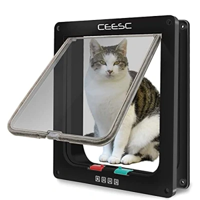 Image of CEESC Large Cat Flap (Outer Size 11&quot; x 9.8&quot;), 4 Way Locking Door for Interior Exterior Doors, Weatherproof Pet Cats &amp; Doggie with Circumference &lt; 24.8&quot; (Black)