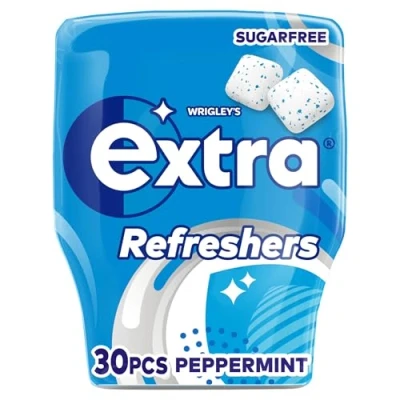 Image of Wrigley&#039;s Extra Refreshers Sugarfree Chewing Gum, Peppermint Flavour Bottle, 1 x 30 Pack