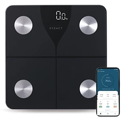 Image of Exzact Smart Body Scale/Digital Bathroom Scale Phone iOS &amp; Android Bluetooth Capacity: 180 kgs Fat kgs/stones/lbs Electronic Weighing