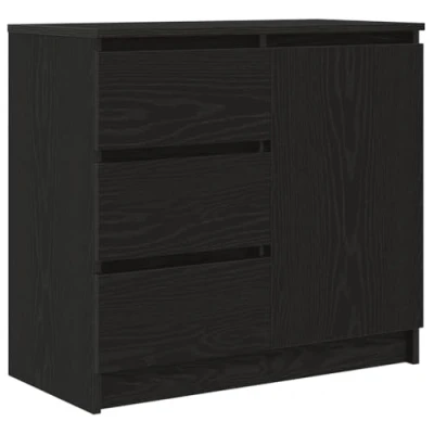 Image of vidaXL Black Oak Sideboard with Drawer 71x35x65 cm Engineered Wood Versatile Storage for Living Room, Office, Dining Area