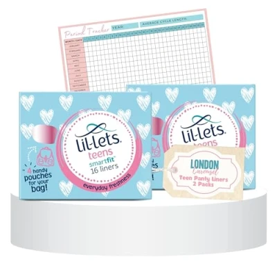 Image of Teen Sanitary Towels Bundle with Lil Lets Panty Liners x2 and London Carousel Period Tracker