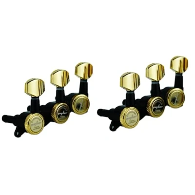 Image of Guyker Guitar Locking Tuners (6 for Left) 1:18 Lock String Tuning Key Pegs Machine Head Replacement ST TL SG LP Style Electric, Folk or Acoustic Guitars Gold+Black