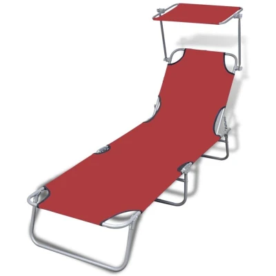 Image of vidaXL Folding Adjustable Sun Lounger with Canopy Red Lightweight, Portable, Waterproof and Weatherproof Steel Frame Fabric Cover