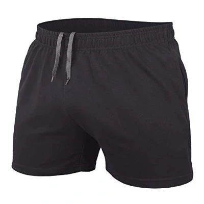 Image of Muscle Alive Men Bodybuilding Gym Workout Shorts Sprots Fitness Terry Cotton 5 Inseam Black L
