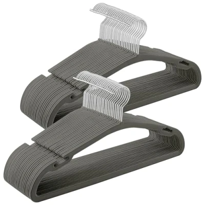 Image of SONGMICS Velvet Hangers, Set of 50 Coat Hangers for Clothes, 43 x 21 cm, Non Slip with Wide Shoulder Notches, Trousers Bar, 360 Swivel Hook, Space Saving, Wardrobe, Grey CRF039G02