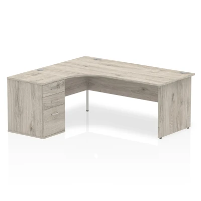 Image of Impulse 1800mm Left Crescent Desk Grey Oak Panel Leg + High Ped