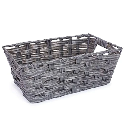 Image of EHC Multipurpose Small Woven Storage Hamper Basket, Grey, Ideal For Home/Office &amp; Gifts