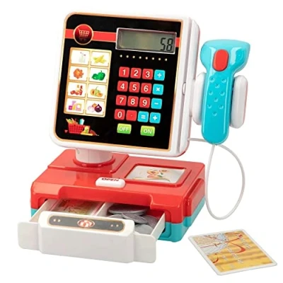 Image of Cash Register Toy Kids Simulation Sounds Pretend Play Shopping Till Scanner with Light, Cash, Coins and Credit Card
