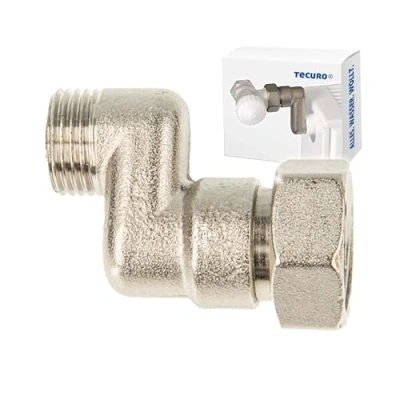 Image of tecuro Radiator S Connection, 20 mm Height Adjustment, with Euro Cone x External Thread, 3/4 Inch 1/2 Inch, Nickel Plated Brass AGS