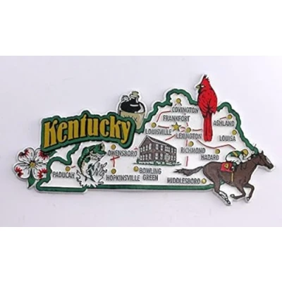 Image of World By Shotglass Kentucky State Map and Landmarks Collage Fridge Souvenir Collectible Magnet FMC