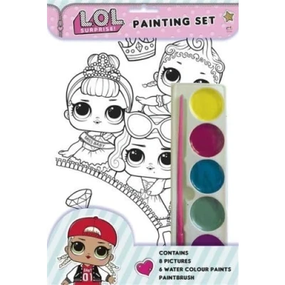 Image of LOL Childrens Painting Colouring Set 8 Pictures Paints &amp; Brush Activity
