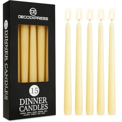 Image of DECO EXPRESS Dinner Candles Pack of 6, 10, 15 or 50 Tapered Non Drip Long Lasting 8 Hours, Unscented (Ivory Pack)